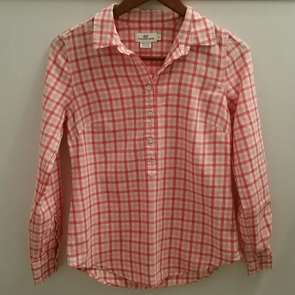 Vineyard Vines Linen Blend Plaid Popover Size 0